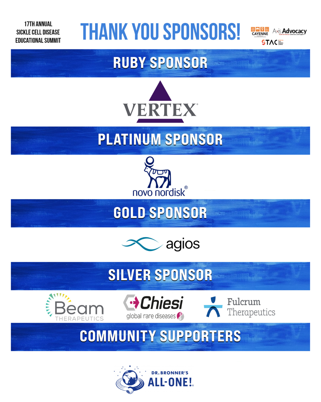 A special thank you to our 2025 sponsors whose support makes the 17th Annual Sickle Cell Disease Educational Summit possible.